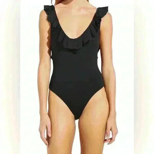 Eberjey Loreta Black One Piece Swimsuit Size XS NWT UPF 50+ Ruffle Sc